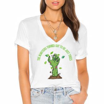 The Monsters Turned Out To Be Just Trees Hand Monster Women's Jersey Short Sleeve Deep V-Neck Tshirt | Favorety CA