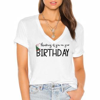 Thinking Of You On Your Birthday Women's Jersey Short Sleeve Deep V-Neck Tshirt | Favorety DE