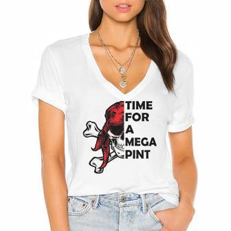 Time For A Mega Pint Funny Sarcastic Saying Women's Jersey Short Sleeve Deep V-Neck Tshirt | Mazezy