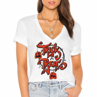 Trick Or Treat Halloween 150 Shirt Women's Jersey Short Sleeve Deep V-Neck Tshirt | Favorety AU