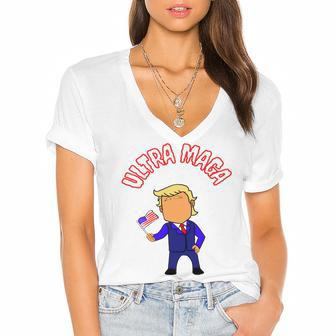 Ultra Maga And Proud Of It Make America Great Again Proud American Women's Jersey Short Sleeve Deep V-Neck Tshirt - Monsterry CA
