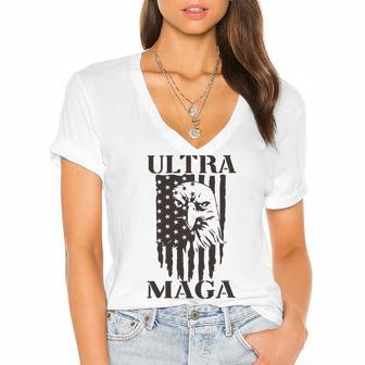 Ultra Maga And Proud Of It Tshirts Women's Jersey Short Sleeve Deep V-Neck Tshirt - Monsterry