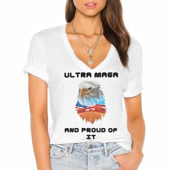 Ultra Mega And Proud Of It Pro Trump Patriotic Republican Women's Jersey Short Sleeve Deep V-Neck Tshirt | Favorety CA