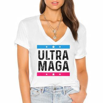 Ultra Mega Patriotic Trump Republicans Conservatives Women's Jersey Short Sleeve Deep V-Neck Tshirt | Mazezy