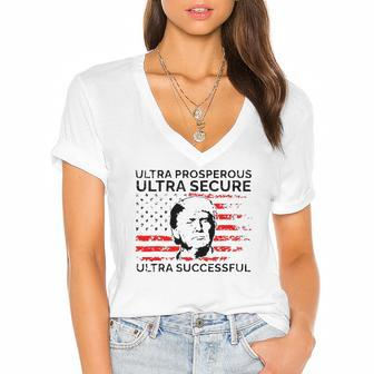 Ultra Prosperous Ultra Secure Ultra Successful Pro Trump 24 Ultra Maga Women's Jersey Short Sleeve Deep V-Neck Tshirt | Mazezy