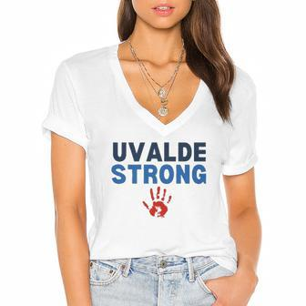 Uvalde Strong Pray For Texas Protect Bloody Handprint Women's Jersey Short Sleeve Deep V-Neck Tshirt | Mazezy