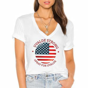 Uvalde Strong Pray For Uvalde Anti Gun Pray For Texas Women's Jersey Short Sleeve Deep V-Neck Tshirt | Mazezy