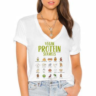 Vegan Protein For Vegans And Vegetarians Women's Jersey Short Sleeve Deep V-Neck Tshirt | Mazezy