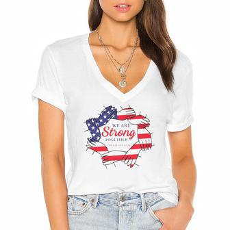 We Are Strong Together Pray For Uvalde Women's Jersey Short Sleeve Deep V-Neck Tshirt | Mazezy