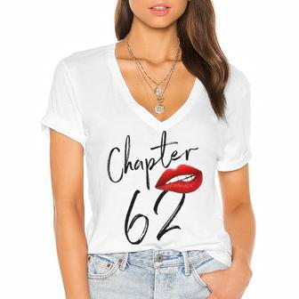 Womens 62 Years Old 62Nd Birthday Women Chapter 62 Happy Birthday Women's Jersey Short Sleeve Deep V-Neck Tshirt | Mazezy