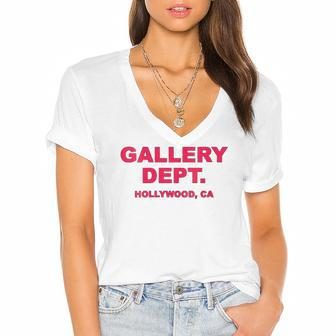 Womens Gallery Dept Hollywood Ca Clothing Brand Gift Able Women's Jersey Short Sleeve Deep V-Neck Tshirt | Mazezy