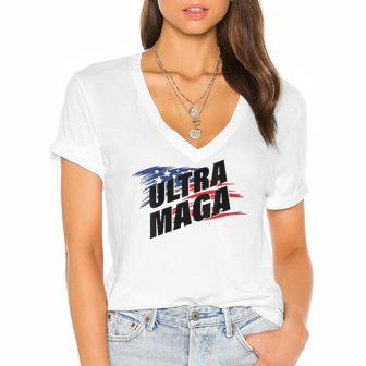 Womens Ultra Maga Pro American Pro Freedom Ultra-Maga Ultra Mega Pro Trump Women's Jersey Short Sleeve Deep V-Neck Tshirt | Mazezy