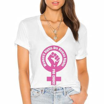 Womens Womens Rights Are Human Rights Pro Choice Women's Jersey Short Sleeve Deep V-Neck Tshirt | Mazezy