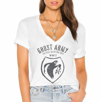 Wwii Ghost Army Patch Gift Women's Jersey Short Sleeve Deep V-Neck Tshirt | Mazezy