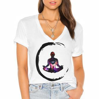 Zen Buddhism Inspired Enso Cosmic Yoga Meditation Art Women's Jersey Short Sleeve Deep V-Neck Tshirt - Seseable