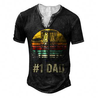 1 Dad Disc Golf Number One Father Frisbee Golfing Disk Men's Henley T-Shirt - Seseable