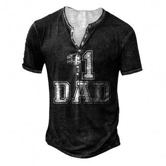 1 Dad Number One Daddy Fathers Day Vintage Style Men's Henley T-Shirt | Mazezy