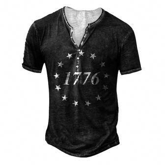 13 Stars & 13 Colonies Betsy Ross Flag 1776 Star Circle Men's Henley T-Shirt | Mazezy