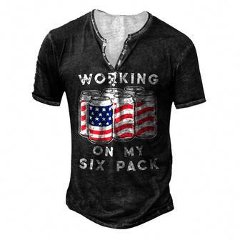 4Th Of July Drinking Working On My Six Pack Men's Henley T-Shirt | Mazezy