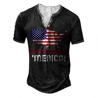 4Th Of July Happy Birthday Merica Flag Patriotic American Men's Henley T-Shirt - Seseable