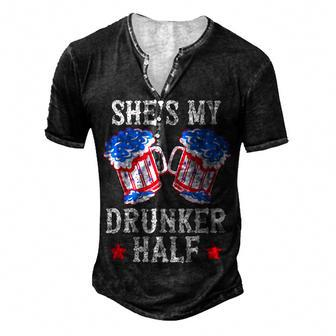 4Th Of July Matching Couple Shes Is My Drunker Half Men's Henley T-Shirt - Seseable