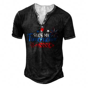4Th Of July She Is My Firework Patriotic Us Couples Men's Henley T-Shirt - Seseable