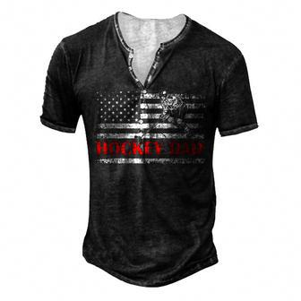 4Th Of July Us Flag Hockey Dad For Fathers Day Men's Henley T-Shirt - Seseable