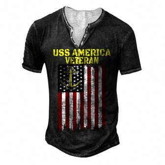 Aircraft Carrier Uss America Cv-66 Cva-66 Veterans Day T-Shirt Men's Henley Button-Down 3D Print T-shirt - Monsterry DE