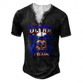 America Eagle Skull Ultra Mega The Great Maga King Ultra Mega Patriot Men's Henley T-Shirt | Mazezy