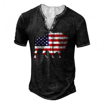 American Bison 4Th Of July Wildlife Animal Us Flag Buffalo Men's Henley T-Shirt | Mazezy