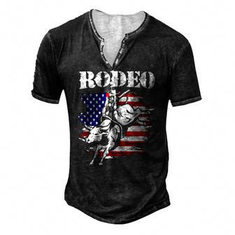 American Flag 4Th Of July Vintage Usa Flag Rodeo Men's Henley T-Shirt | Mazezy