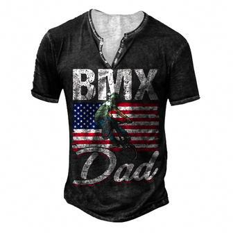 American Flag Bmx Dad Fathers Day 4Th Of July Men's Henley T-Shirt - Seseable