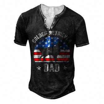 Mens American Flag Golden Retriever Dad 4Th Of July Fathers Day Men's Henley T-Shirt - Seseable