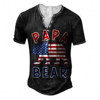 Mens American Flag Papa Bear 4Th Of July Usa Patriotic Dad V2 Men's Henley T-Shirt - Seseable