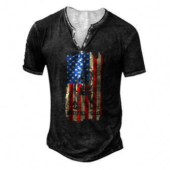 Womens American Flag Pitbull Dad Cool Dog Daddy Patriot 4Th July V-Neck Men's Henley T-Shirt | Mazezy