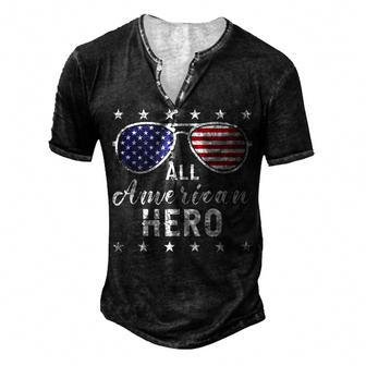 All American Hero Dad 4Th Of July Sunglasses Fathers Day Men's Henley T-Shirt - Seseable