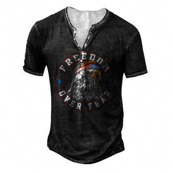 Mens Anti Lockdown Freedom Over Fear Usa Flag Re-Open America Men's Henley T-Shirt | Mazezy
