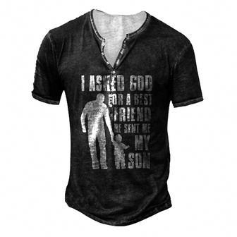I Asked God For A Best Friend He Sent Me My Son Fathers Day Men's Henley T-Shirt | Mazezy