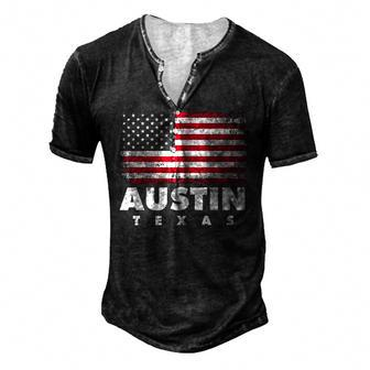 Austin Texas 4Th Of July American Flag Usa America Patriotic Men's Henley T-Shirt | Mazezy