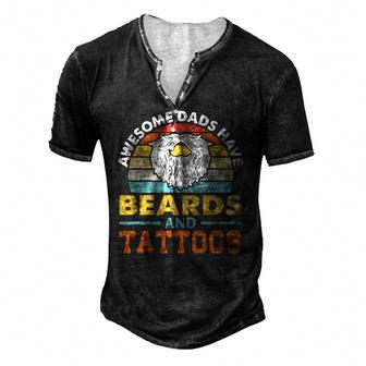 Awesome Dads Have Beards And Tattoo Men's Henley T-Shirt | Mazezy