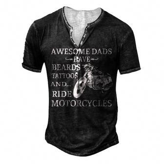Awesome Dads Have Beards Tattoos And Ride Motorcycles V2 Men's Henley T-Shirt - Seseable