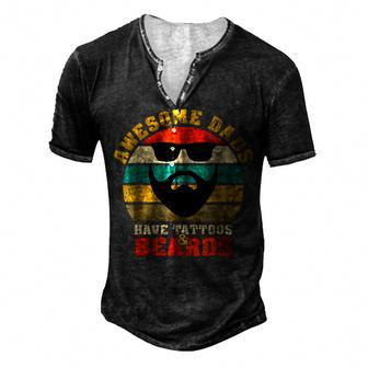 Awesome Dads Have Tattoos And Beards Vintage Fathers Day V3 Men's Henley T-Shirt - Seseable