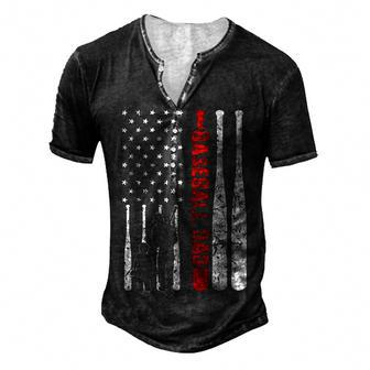 Mens Baseball Dad Dad And Son American Flag 4Th Of July Men's Henley T-Shirt - Seseable
