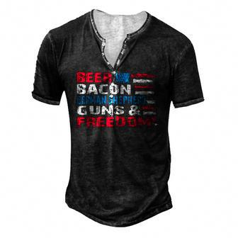 Beer Bacon German Shepherd Guns & Freedom Tee July Men's Henley T-Shirt | Mazezy