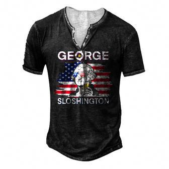 Beer George Sloshington American Flag 4Th Of July Men's Henley T-Shirt | Mazezy