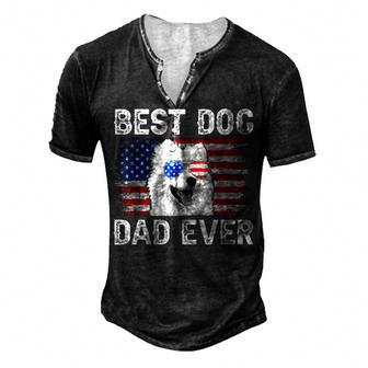 Mens Best American Eskimo Dad Ever American Flag 4Th Of July Men's Henley T-Shirt - Seseable