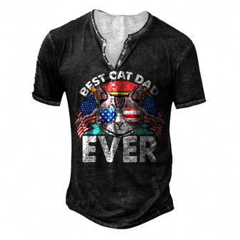 Best Cat Dad Ever Matching Fathers Day 4Th Of July Cat Lover Men's Henley T-Shirt - Seseable