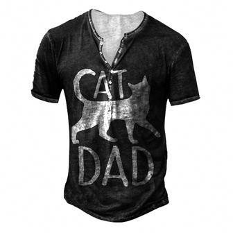 Best Cat Dad Fathers Day Kitty Daddy Papa Christmas V3 Men's Henley T-Shirt - Seseable