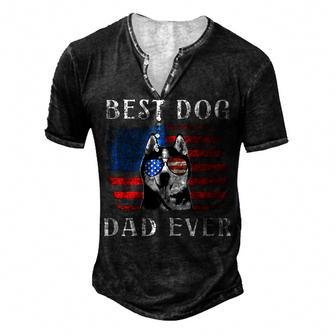Mens Best Dog Dad Ever Husky American Flag 4Th Of July Men's Henley T-Shirt - Seseable