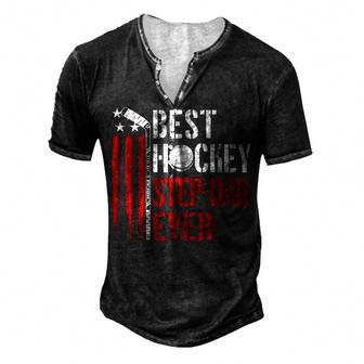 Mens Best Hockey Step Dad Ever Coach American Flag 4Th Of July Men's Henley T-Shirt - Seseable
